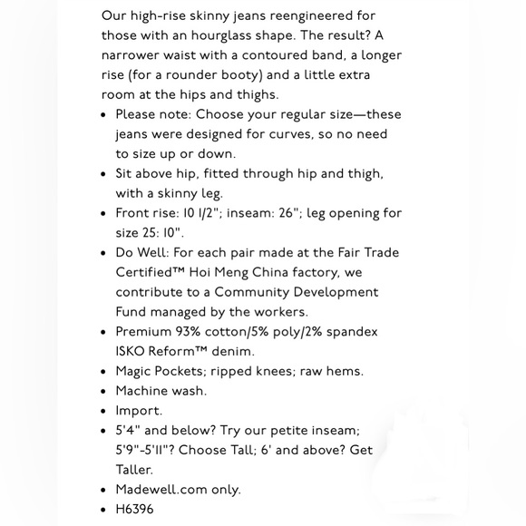 Madewell NWT Petite Curvy High-Rise Skinny Jeans in Black Sea size 26P - Picture 6 of 7